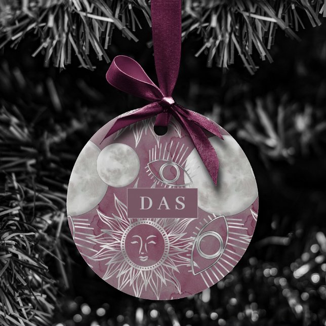 Solar Mystique | Pink Silver Moon Stars Sun Eyes Ceramic Tree Decoration (Creator Uploaded)