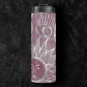 Solar Mystique Pink Silver Moon Stars Sun Eyes Thermal Tumbler