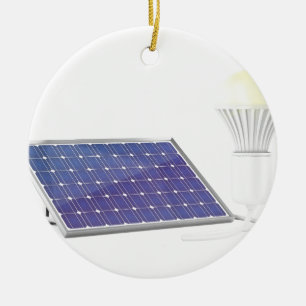 Solar panel and light bulb ceramic tree decoration