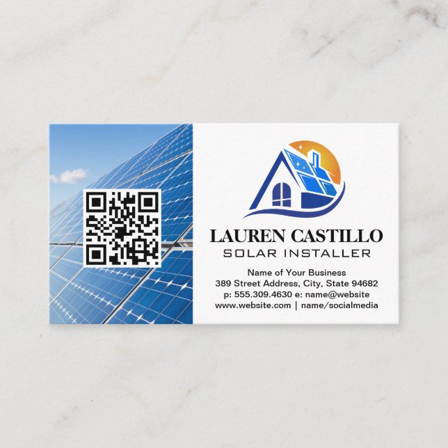 Solar Panel Home Modern Logo | QR Business Card (Front)