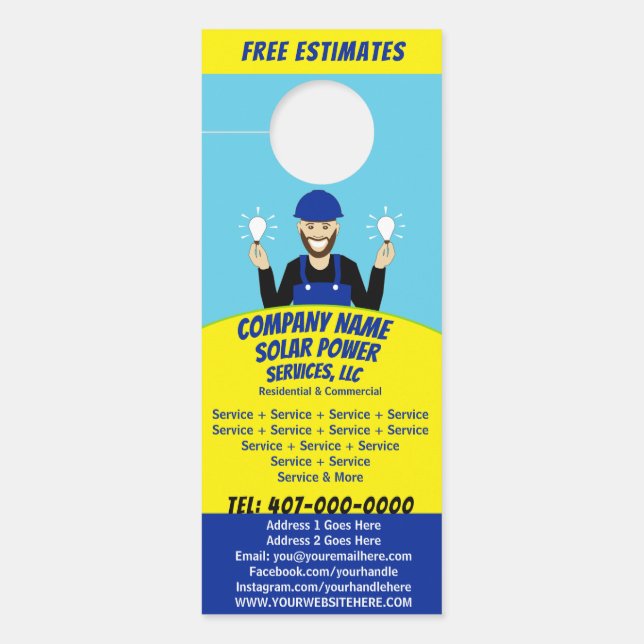 Solar Panel Light Bulb Services Company  Door Hang Door Hanger (Front)