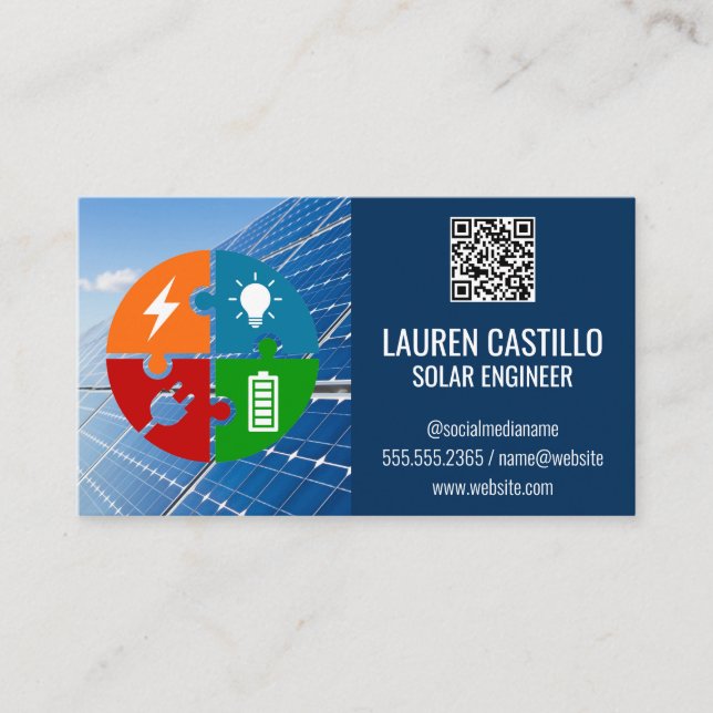 Solar Panels and Battery Power Energy  Business Card (Front)