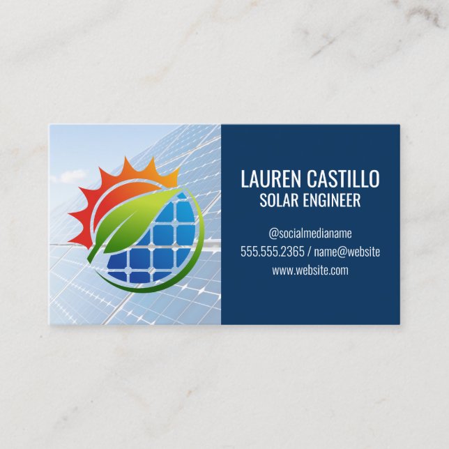 Solar Panels | Energy Logo | Modern Tech Business Card (Front)