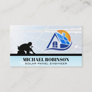 Solar Panels Logo   Roof Worker Technician Business Card