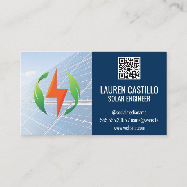 Solar Panels | QR Code | Clean Energy Logo Business Card (Front)