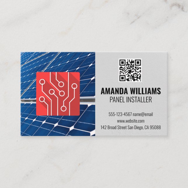 Solar Panels | QR Code | Tech Logo Business Card (Front)