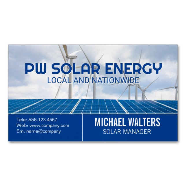 Solar Panels | Windmills | Clean Energy Magnetic Business Card (Front)