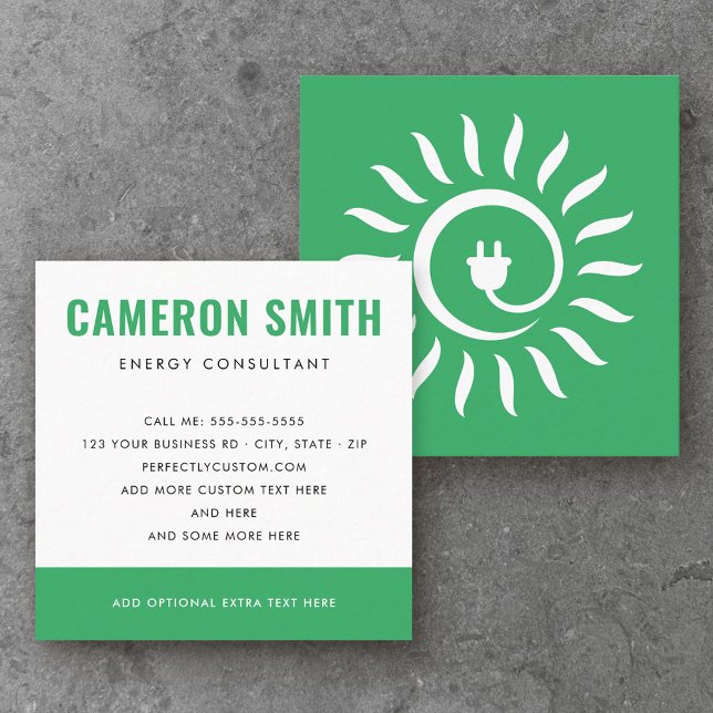 Solar power electricity sun green energy modern square business card (Creator Uploaded)