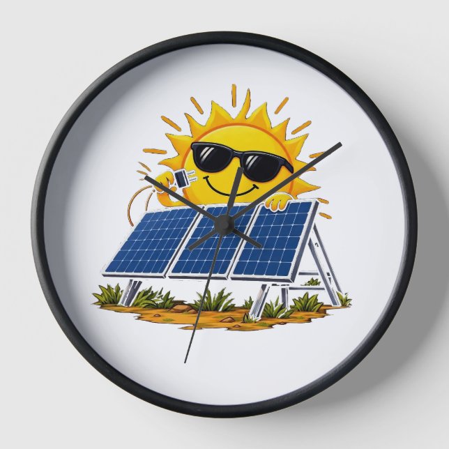 Solar Powered Cute Sun & Solar Panel Wall Clock (Front)