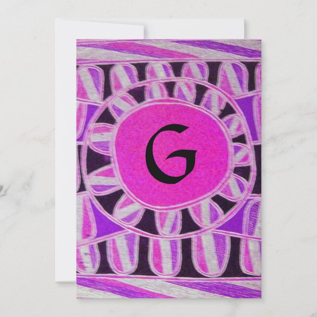 SOLAR SILVER METALLIC MONOGRAM,pink violet black Invitation (Front)
