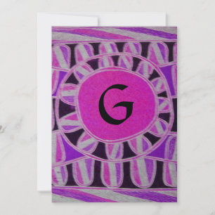 SOLAR SILVER METALLIC MONOGRAM,pink violet black Invitation