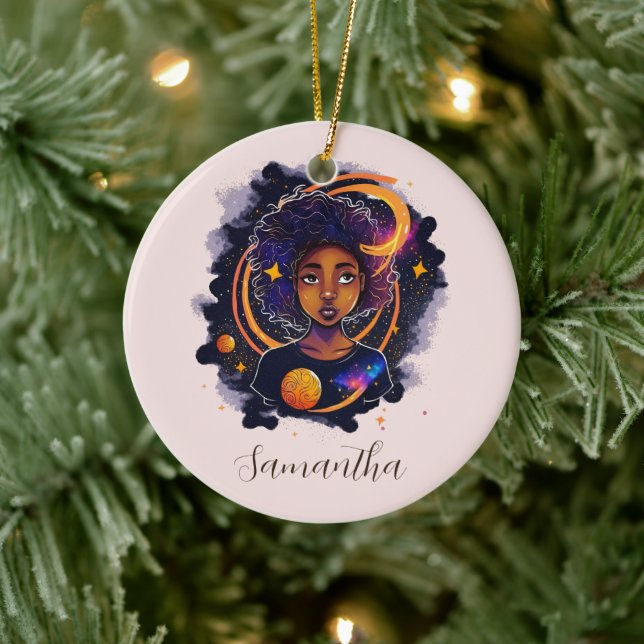Solar System Afro Woman Ceramic Tree Decoration (Tree)