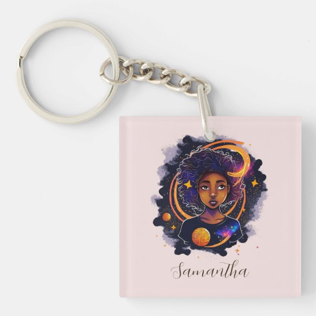 Solar System Afro Woman Key Ring (Front)