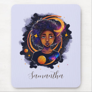 Solar System Afro Woman Mouse Mat