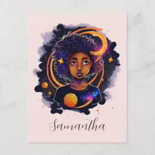 Solar System Afro Woman Postcard