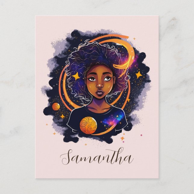 Solar System Afro Woman Postcard (Front)