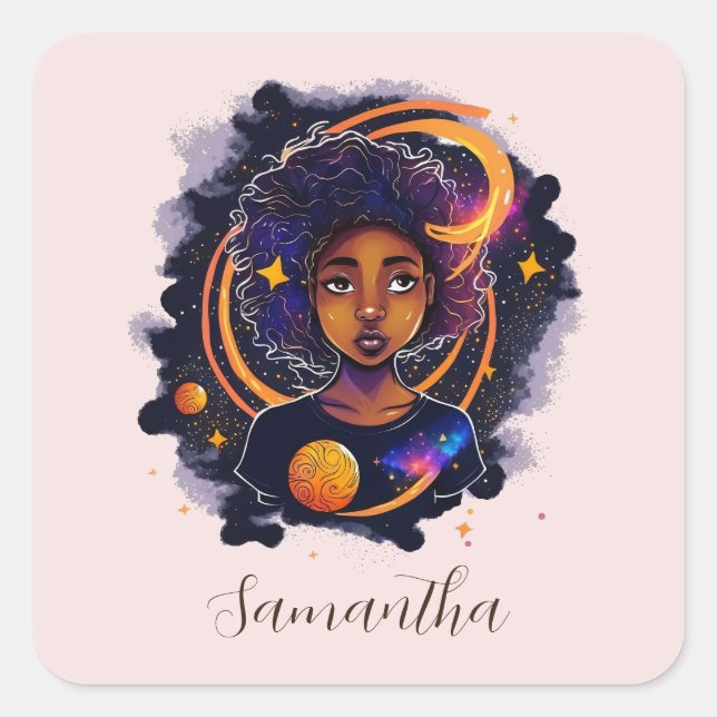 Solar System Afro Woman Square Sticker (Front)