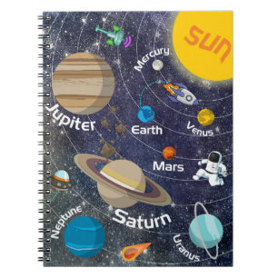 Solar System, Astronaut and Spaceship Notebook