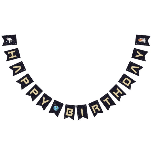 Solar System Astronaut Happy Birthday Typography Bunting (All)