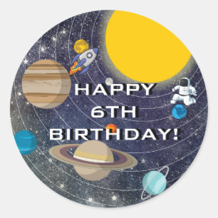 Solar System Birthday Party, Circle Classic Round Sticker