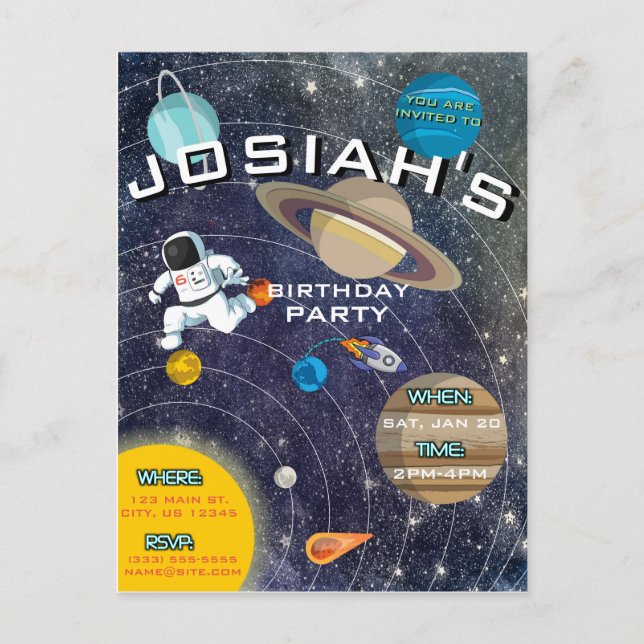 Solar System Birthday Party Invitation Postcard (Front)