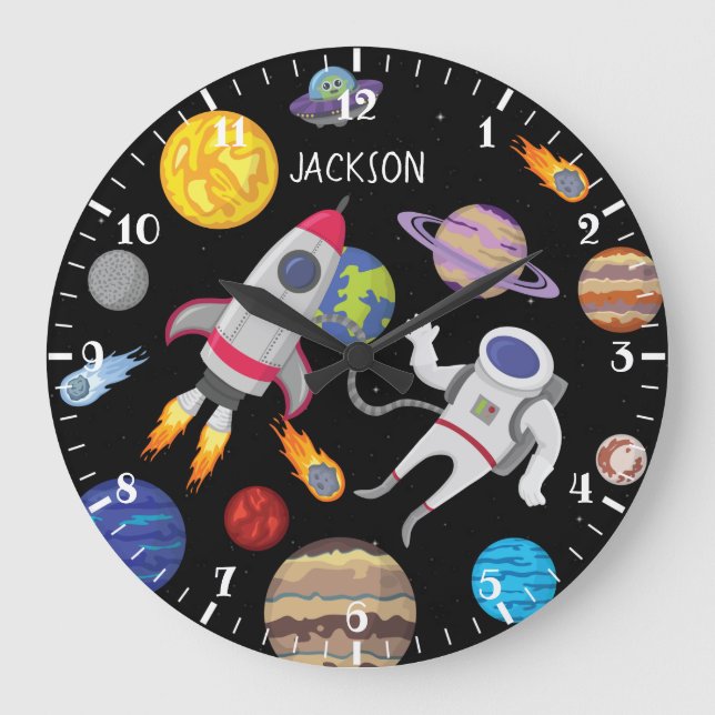 Solar system cartoon astronaut planet outerspace   large clock (Front)