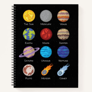 Solar system, Cartoon drawing of the planets Noteb Notebook