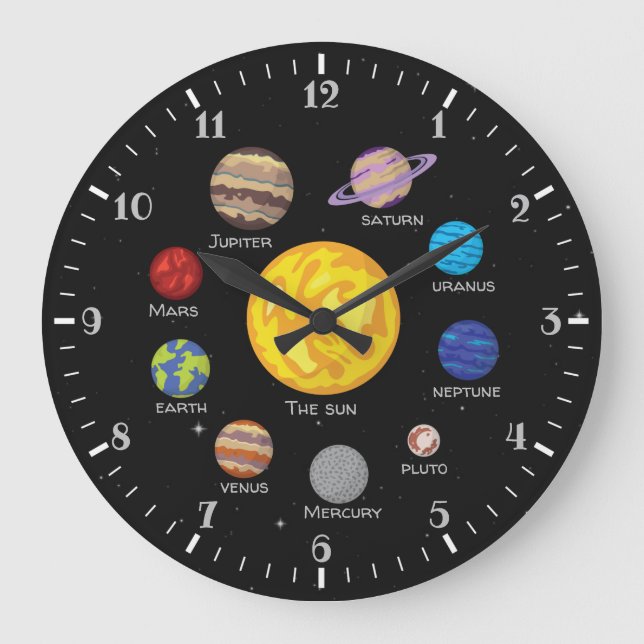 Solar system cartoon drawing planets outerspace  large clock (Front)