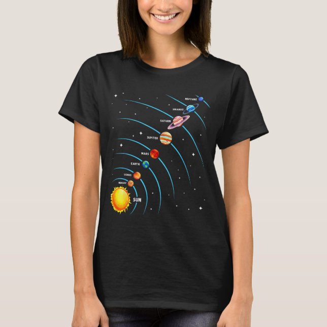 Solar System Colorful Space Planets Educational Ki T-Shirt (Front)