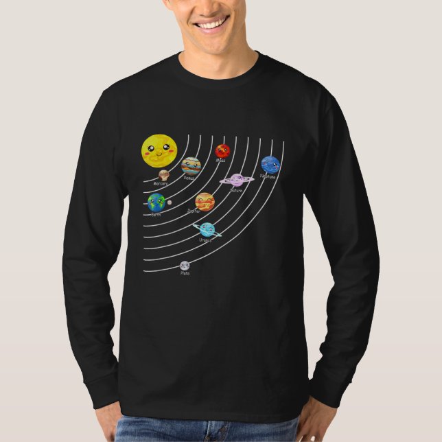 Solar System Colourful Tee Realistic Space Planets (Front)