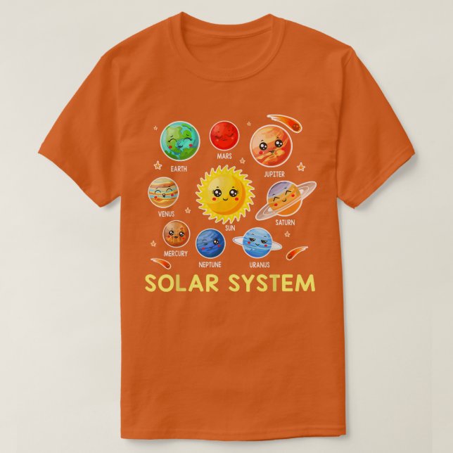 Solar System Cute Face Planet Space science boy gi T-Shirt (Design Front)