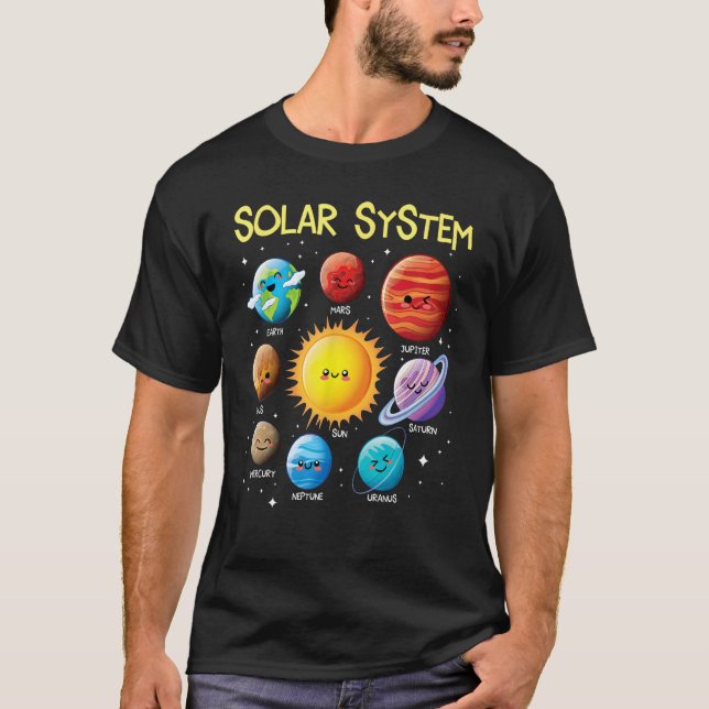 Solar System Cute Face Planets Space Science Teach T-Shirt (Front)