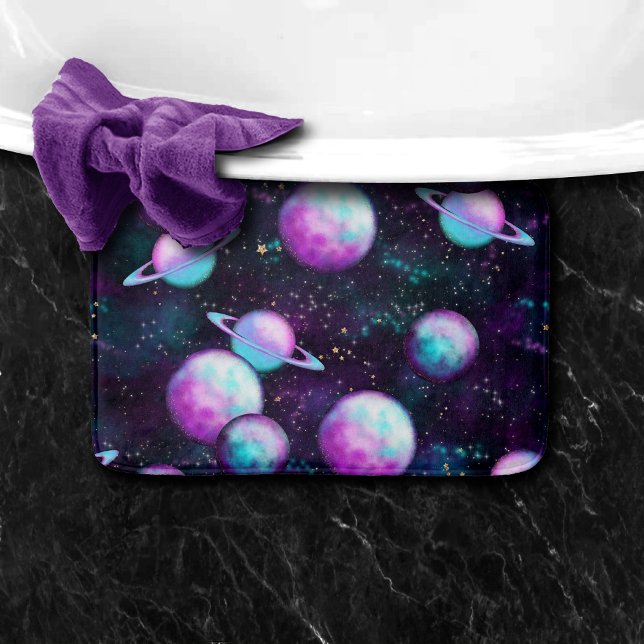 Solar System Glow | Cosmic Blue Purple Pink Planet Bath Mat (Creator Uploaded)