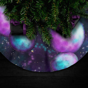 Solar System Glow Cosmic Blue Purple Pink Planet Brushed Polyester Tree Skirt