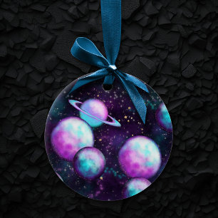 Solar System Glow   Cosmic Blue Purple Pink Planet Ceramic Tree Decoration