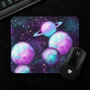 Solar System Glow   Cosmic Blue Purple Pink Planet Mouse Mat
