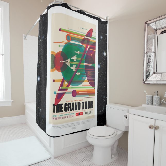 Solar System Grand Tour space tourism advert Shower Curtain (In Situ)