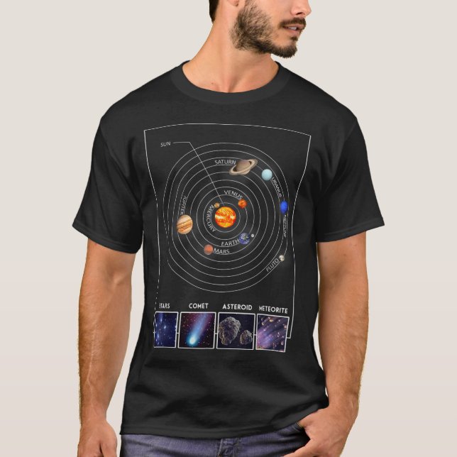 Solar System Graphic Cool Astronomy Scientist T-Shirt (Front)