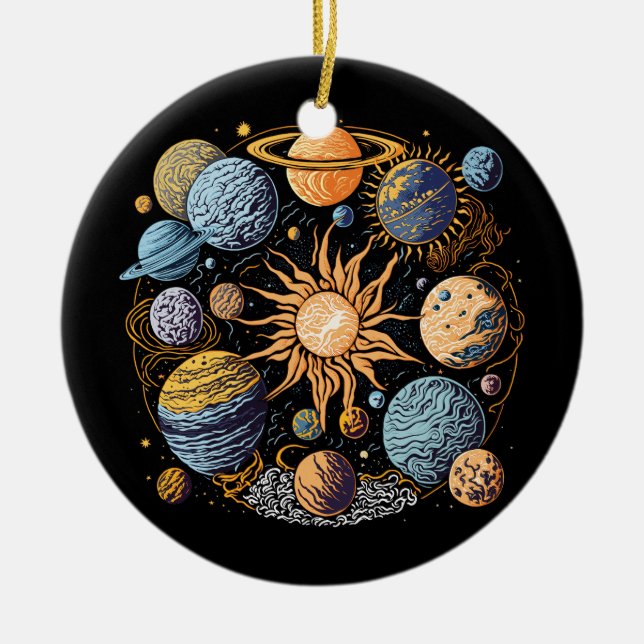 Solar System Graphic Design Ceramic Tree Decoration (Front)