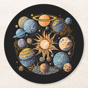 Solar System Illustration Round Paper Coaster