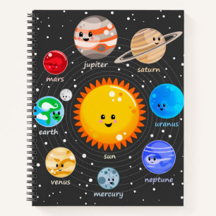 Solar system Kawaii happy planets stars chart Note Notebook