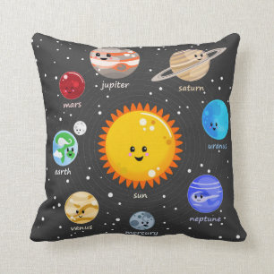 Solar system kawaii illustration sun and planets cushion