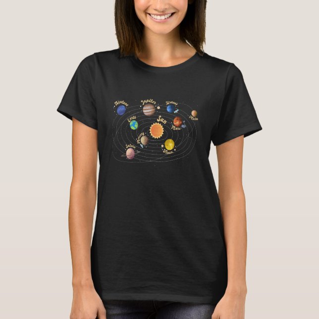 Solar System Kids Planets Outer Space Knowledge Sc T-Shirt (Front)