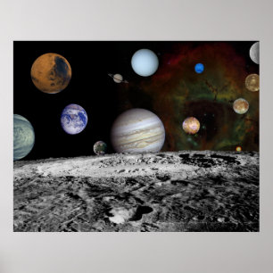 Solar System Montage of Voyager Images 54x42 Poster