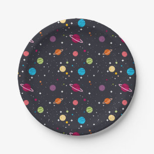 solar system on black paper plate