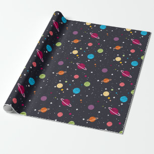solar system on black wrapping paper