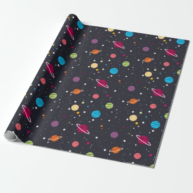 solar system on black wrapping paper (Unrolled)