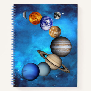 Solar System- Our Planets On Deep Blue Starry Sky Notebook