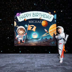 Solar System Outer Space Boy Birthday Backdrop  Tapestry