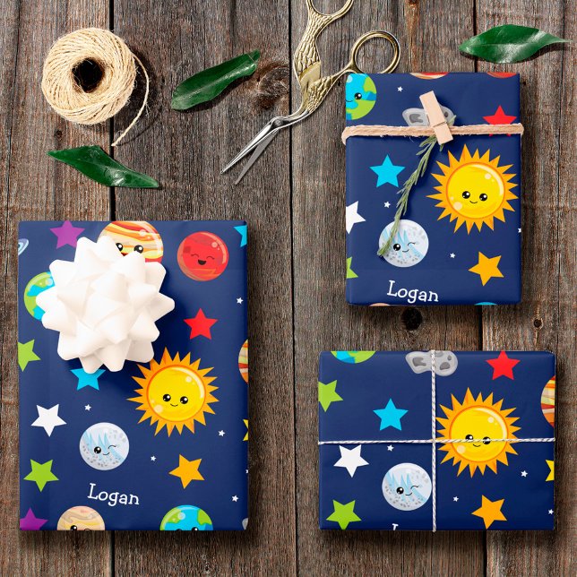 Solar System Pattern for Kids Birthday Party Wrapping Paper Sheet (Creator Uploaded)